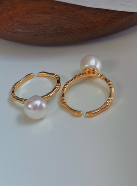 9-10mm基本无暇天然淡水节节高珍珠戒指时尚百搭气质韩版