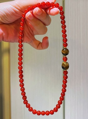 秋冬天然7A鸽血红红玉髓虎眼石多圈设计感手链手串女