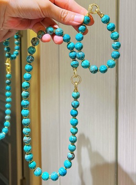 10mm高品绿松石色石英岩石套装手链项链