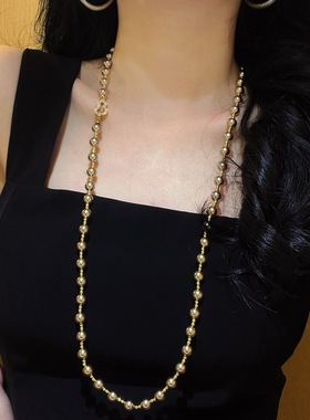 秋冬高品质美拉德复古咖啡色珍珠设计感项链毛衣链