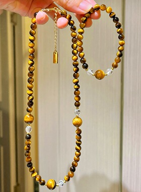 复古秋冬美拉德天然虎眼石手链项链套装