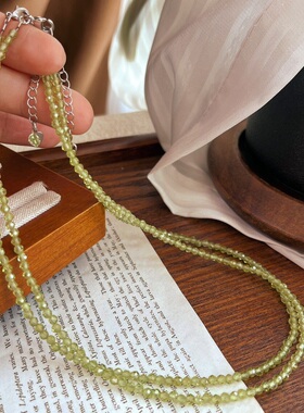 细baby切面天然橄榄石串珠项链复古气质森系法式锁骨女