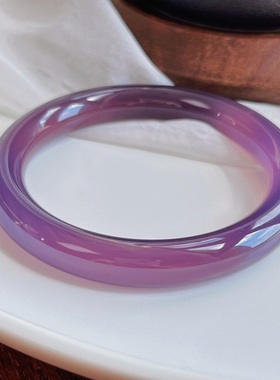 烟紫色天然玉髓圆条手镯简约时尚百搭气质精致镯子女