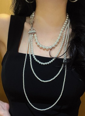 秋冬高光冷白仿澳白长款施家珍珠毛衣链项链锁骨链女