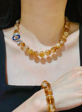 12mm天然焦糖蜂蜜奶盖黄塔晶设计感项链手链套装