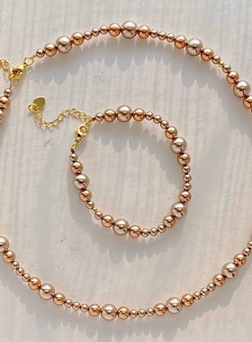 秋冬美拉德摩卡金棕施家珍珠手链项链锁骨链套装