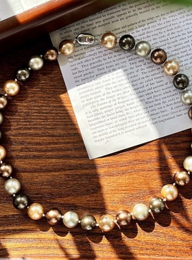 12mm国风复古美拉德风人造水晶珍珠项链锁骨链