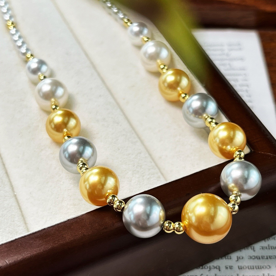 国风复古混彩糖果色人造水晶珍珠锁骨链项链