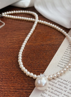 925银650暖白色施家珍珠项链简约时尚轻奢锁骨链