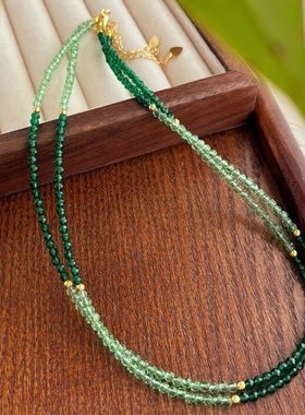 撞色设计深浅绿色人造祖母绿锁骨链项链