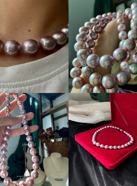 11-13.5mm天然金属色粉金色微瑕珍珠项链 配礼盒