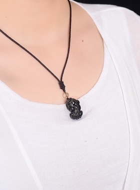 晶尧 天然金曜石貔貅吊坠黑曜石黑曜岩男女情侣水晶项链饰品批发