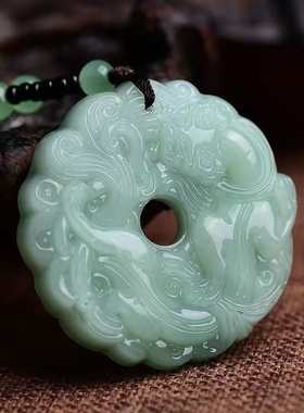 吞财貔貅时来运转平安扣碧绿色玉石吊坠聚财走大运毛衣链长款项链