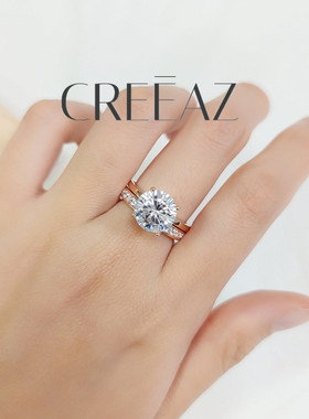 简约超大4克拉人工培育钻石婚戒女带证书欧美日韩s925纯银镀K金