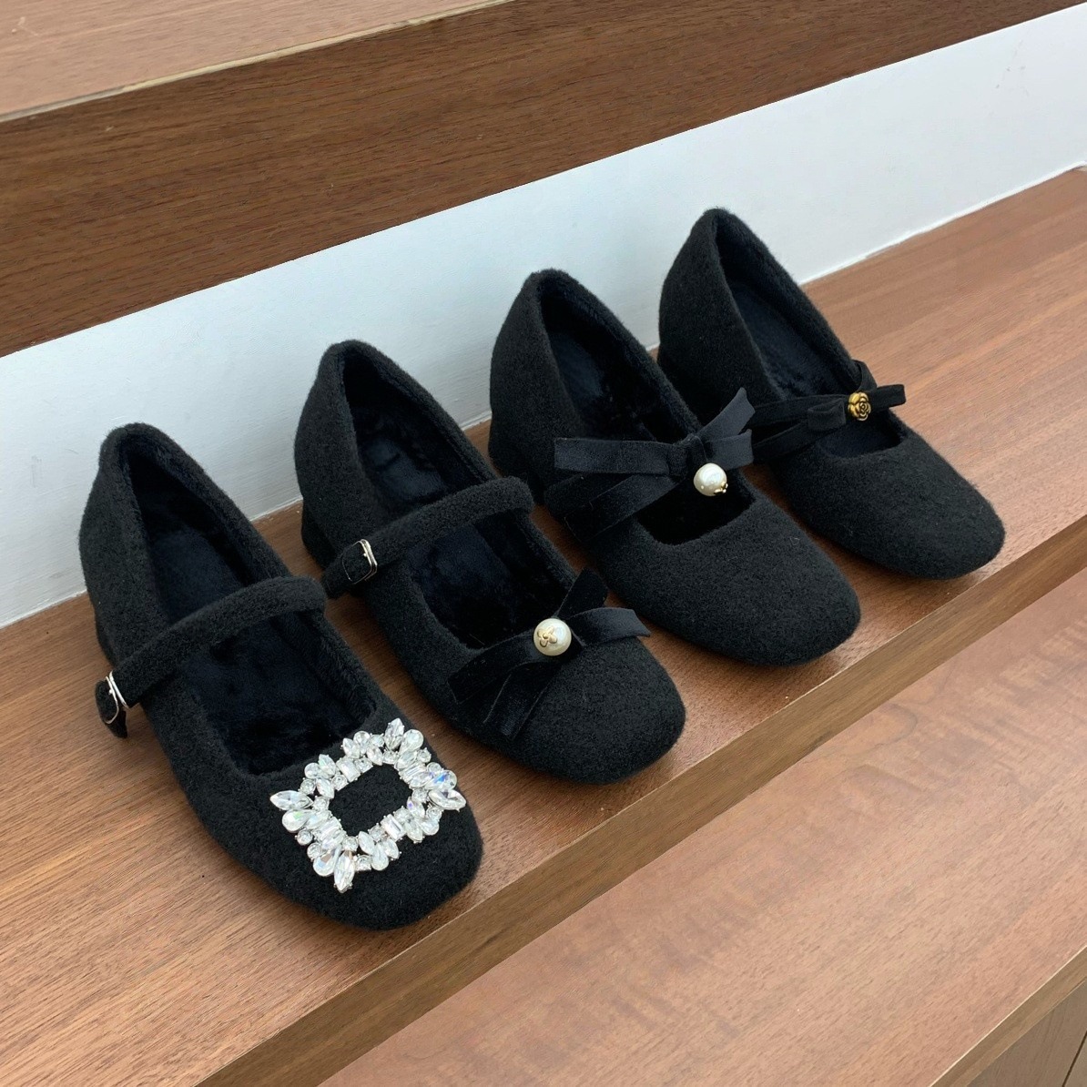 内增高加外粗跟黑色毛毛鞋冬新款韩版仙女玛丽珍保暖棉鞋单