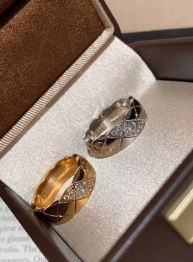 纯银S925小香风菱格高碳钻戒指小众设计重工菱格闪耀高级轻奢百搭