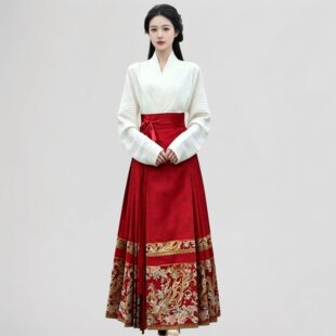 新中式国风改良汉服仿妆花织锦红色马面裙套装秋胖mm订婚敬酒礼服
