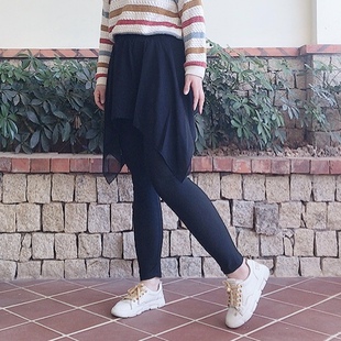 裙裤 2025夏秋修身 打底裤 子休闲小脚大码 子 舞蹈雪纺网纱拼接显瘦裤