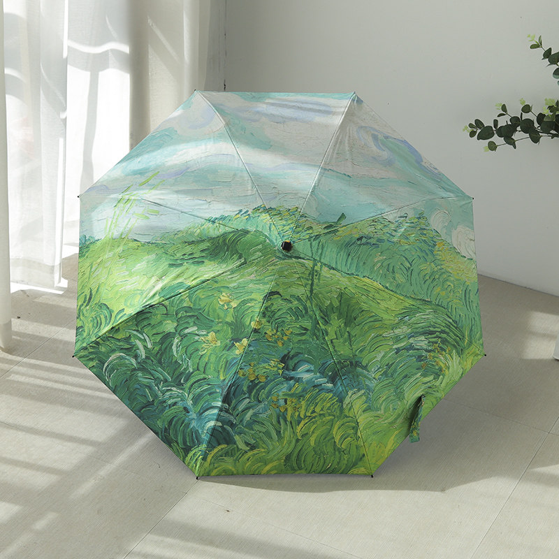 全自动蓝天白云双层油画太阳伞黑胶防晒遮阳伞女晴雨两用防紫外线