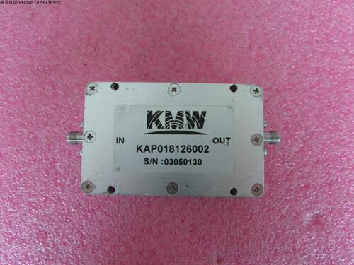 KMW进口 100-800MHz 30dB 23dBm SMA 低噪声微波功率放大器  可提供详细测试图 工作频率：100-800MHz 增益: Typ 30dB 输出功率: Typ 23dBm    工作电压：+12-15V 接头： SMA
