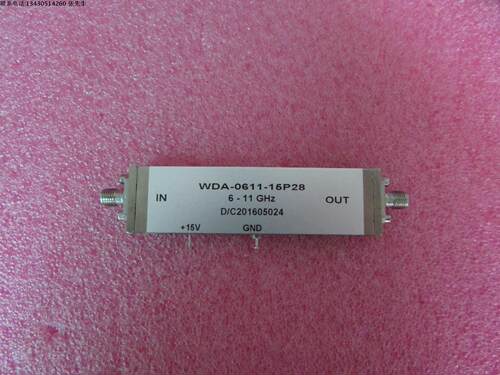 6-11GHz 28dB 23dBm SMA 低噪声微波放大器  可提供详细测试图 工作频率：6-11GHz 增益: Typ 28dB 噪声系数 : Typ 4dB 输出功率: Typ 23dBm    工作电压：+5V   接头： SMA