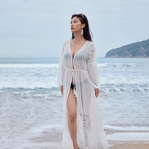 2025新款海边度假防晒衣超长款开衫比基尼泳衣外搭罩衫沙滩裙长裙