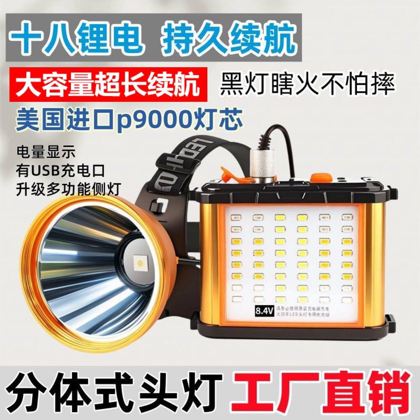2026新款超强光头灯头戴式手电筒大容量超长续航分体式户外照明灯
