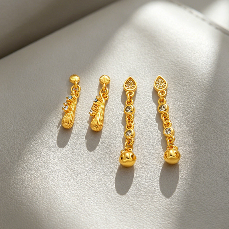 古法沙金耳钉仿真黄金女个性设计合成立方氧化锆镶嵌时尚保色耳环