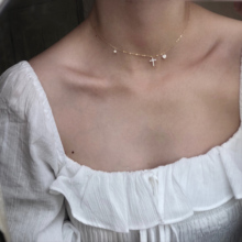 可甜可酷!进口闪锆~十字架爱心星星choker 通体925银项链锁骨链
