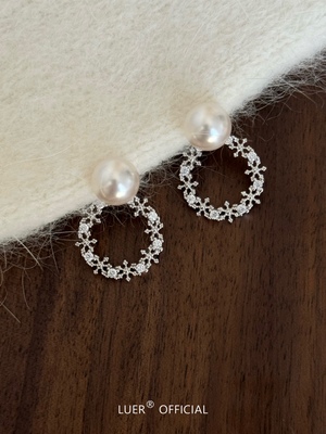 回馈！镶钻雪花～施家强光珍珠通体S925银耳钉可拆分轻奢质感耳环