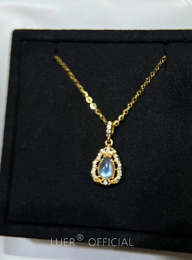 #海洋之泪#天然海蓝宝水滴!法式轻奢气质镶钻高级感锁骨链项链女
