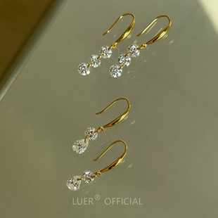 通体纯银悬浮三钻流苏耳钩轻奢耳环女 mini精致 美cry 爆闪高碳钻