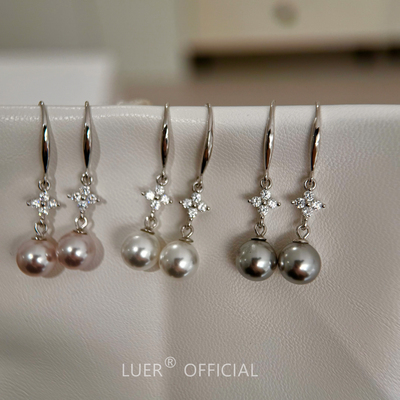 回馈!经典镶钻四叶草!进口施家珍珠通体纯银轻奢气质耳钩耳环精品