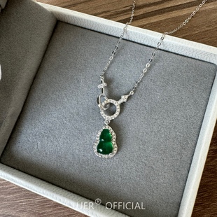 精工!福禄双全!新中式镶钻小葫芦天然绿玉髓通体纯银轻奢精致项链