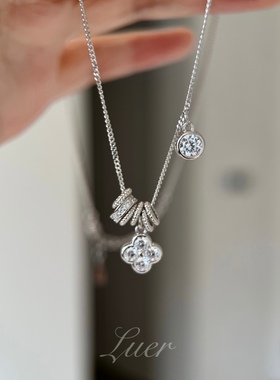 通体纯银不褪色!新中式轻奢!盘缠幸运四叶花闪钻路路通锁骨链项链