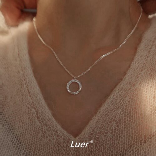 LUER意大利肖邦链纯银镶钻环项链