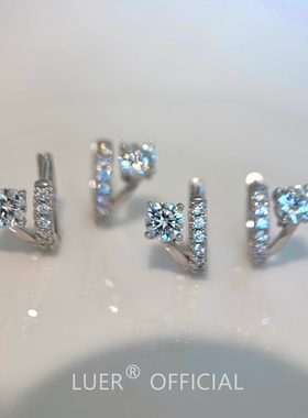 精工!爆闪高碳钻!通体纯银轻奢镶钻实心双层耳扣简约气质耳环百搭