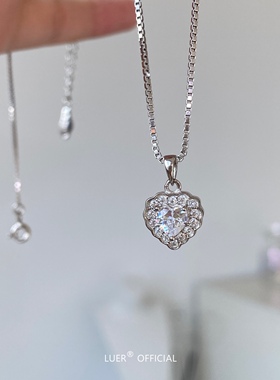 通体纯银不褪色!精工版！丝滑盒子链 闪钻蕾丝爱心气质锁骨链项链