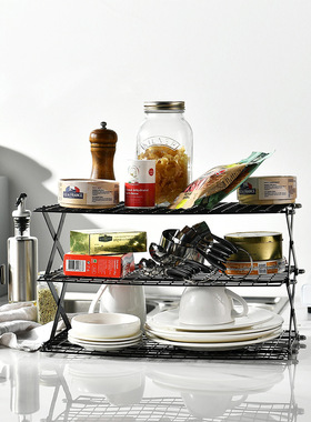 宿舍桌面多层收纳架落地厨房多功能储物架户外露营双层折叠置物架