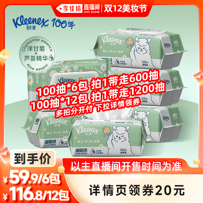 舒洁植物双萃湿厕纸100抽*6包