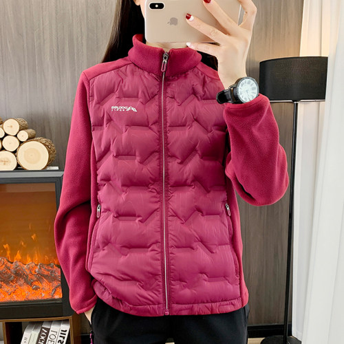秋冬摇粒绒拼接女保暖轻薄羽绒服