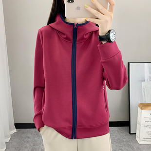 外套跑步健身休闲运动服宽松上衣 开衫 春秋连帽卫衣女款 空气棉时尚