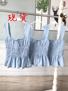 宅女同款纯欲多巴胺俏皮蝴蝶结背心显瘦褶皱吊带上衣显瘦