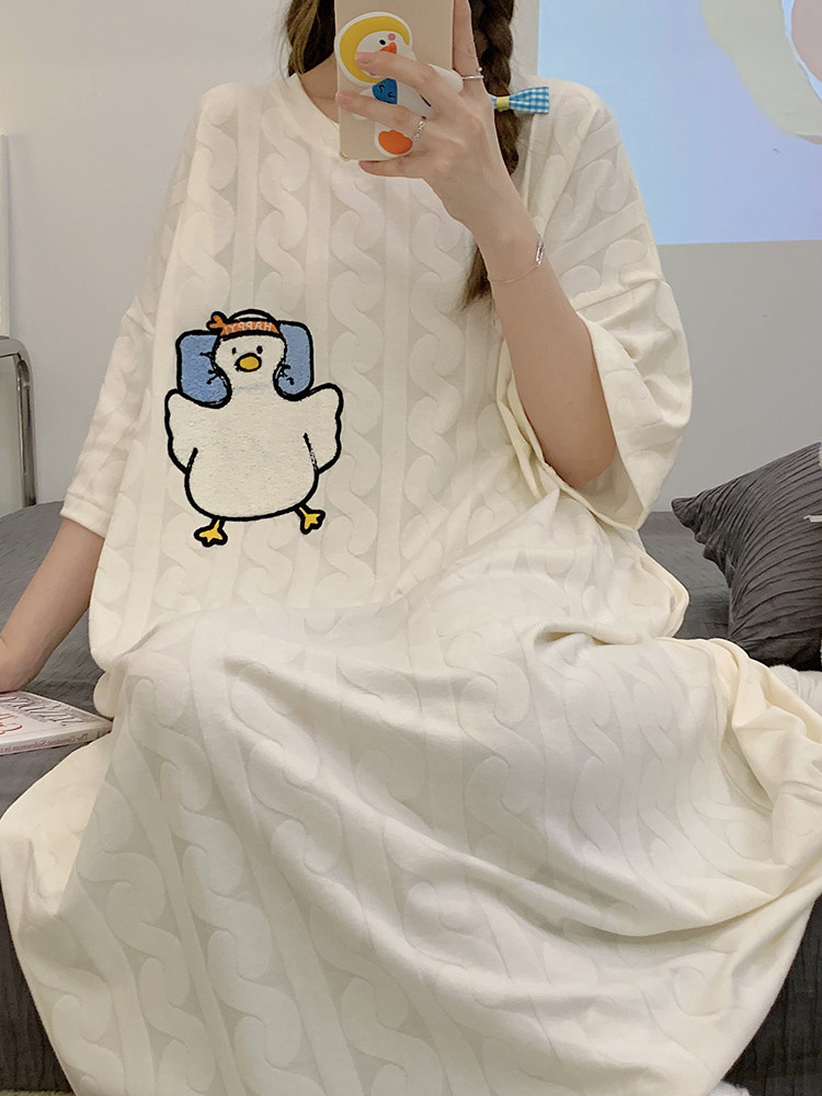 여성용 여름 잠옷 부드러운 순면 반팔 귀여운 스타일 한국 소녀 잠옷 루즈 대형 임산부용 홈웨어