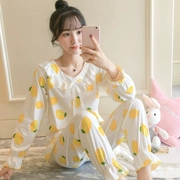 Bộ đồ ngủ công chúa gió nữ mùa xuân và mùa thu cotton tươi mát mùa thu và mùa đông dài tay mỏng phần nhà dịch vụ phiên bản Hàn Quốc của bộ đồ - Bộ Pajama