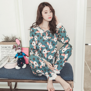 韩版睡衣女秋纯棉长袖宽松清新可爱公主学生冬季可外穿家居服套装