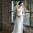 之既吊带绑带轻纱礼服婚礼晨袍蓬蓬裙领证白裙法式 旅拍轻婚纱重工