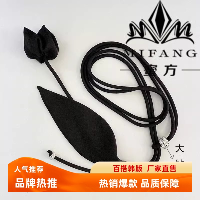 腰绳夏真丝锻女花朵叶子装饰腰带