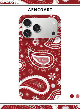 「红色腰果花」适用苹果16PROMAX磨砂IPHONE15PLUS硬壳14手机壳13磁吸12半包肤感保护套17复古典美学艺术AIR