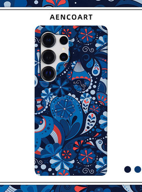 「蓝色腰果花」适用三星GalaxyS26Ultra手机壳S25u半包磨砂硬壳S24+保护套plus全包肤感个性潮牌时尚小众欧美